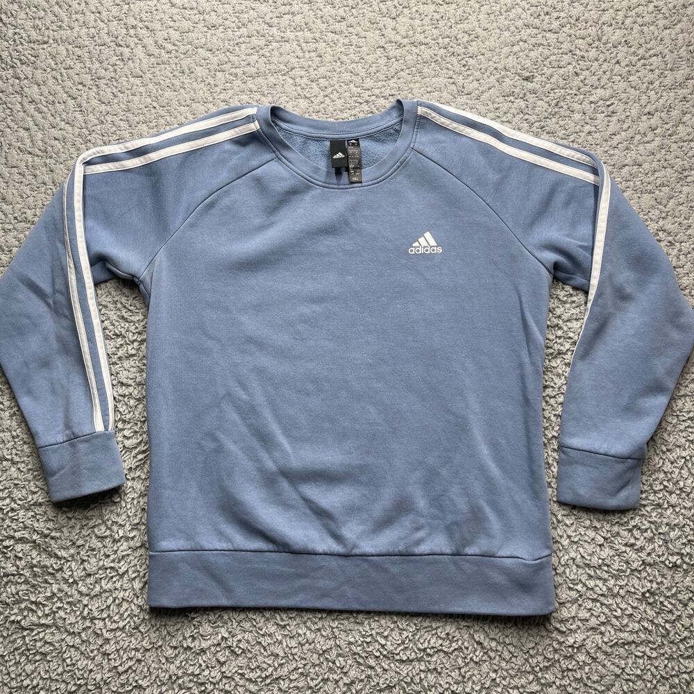 Adidas Sweatshirt Top Womens Large Blue 3 Stripe Long Sleeve Sweater